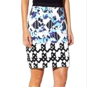 Peter Piletto Black & Blue Geometric Pencil Skirt Size 6